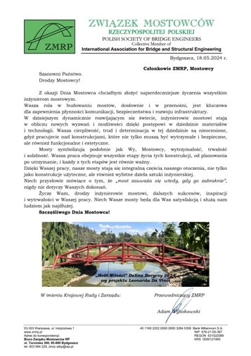 Dzie Mostowca 2024 - yczenia Przewodniczacego ZMRP